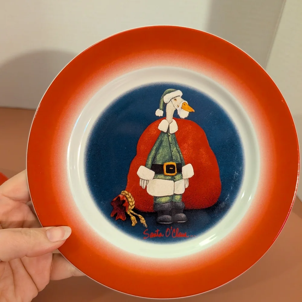 Vintage 1998 Will Bullas Christmas Santa O'Claus Goose Natural Wonders Plates 8